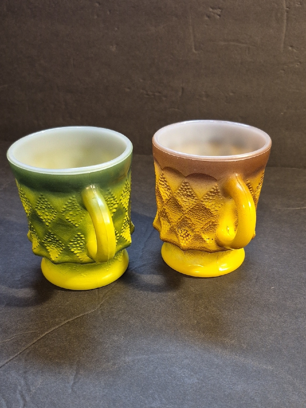 Vintage Fire King Kimberly Coffee Mugs 1 Brown 1 Green - Picture 2 of 8